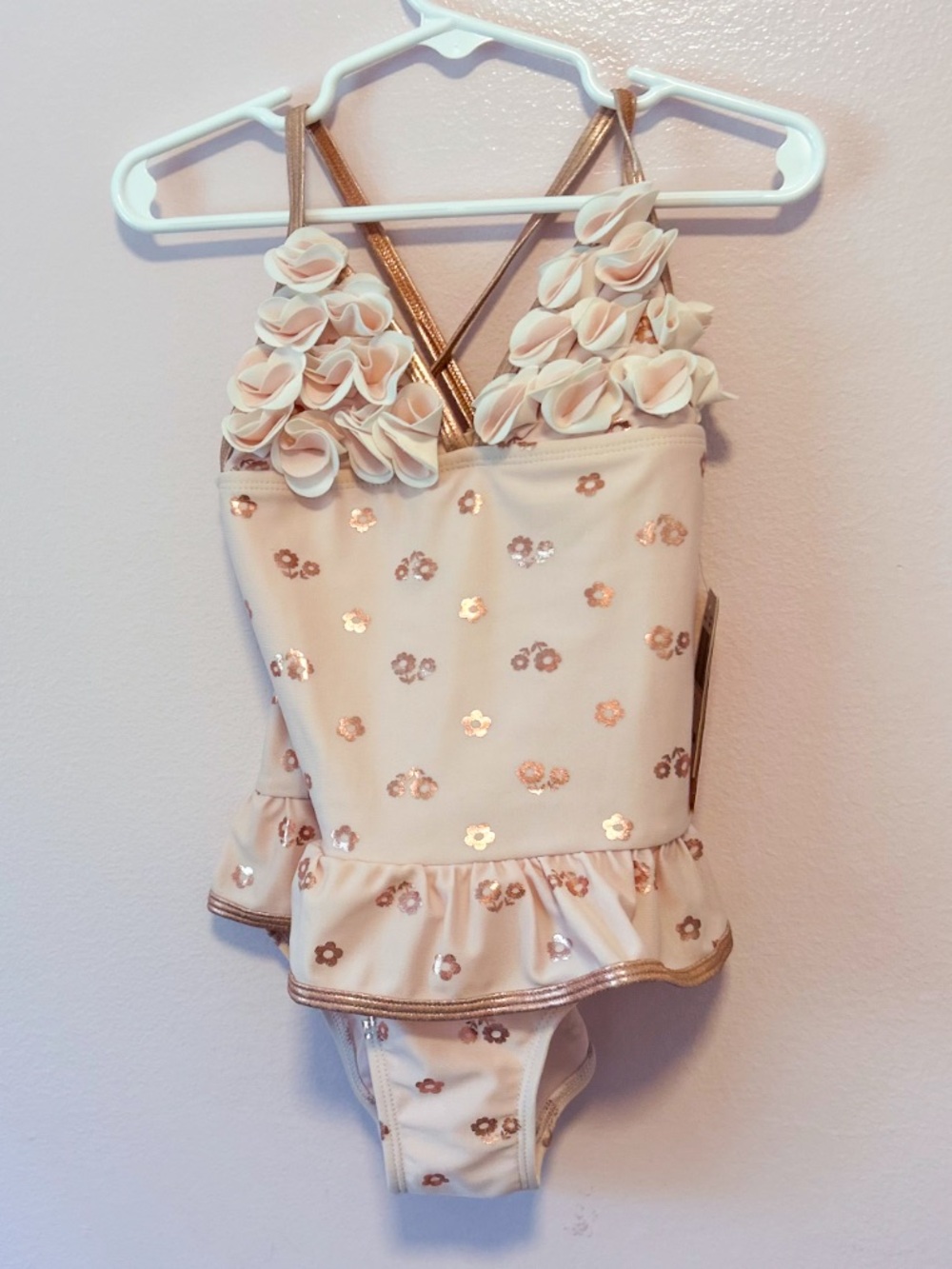 NWT Floatimini Pink and Rose Gold Floral Swimsuit Sz 5t
